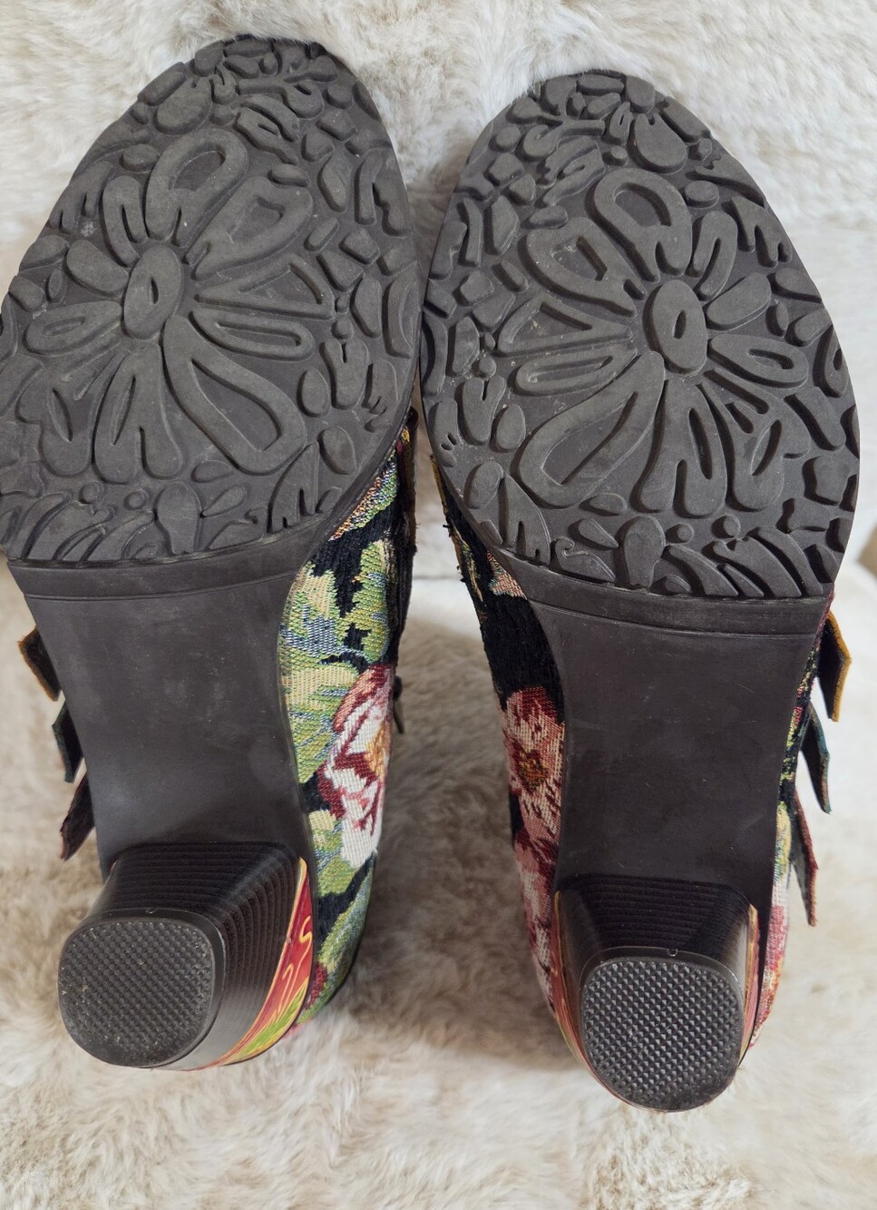 Socofy Multicolor Floral Strap Block Heel Shoes Burgundy Accent. Sz 39 Or 81/2 - Picture 9 of 13